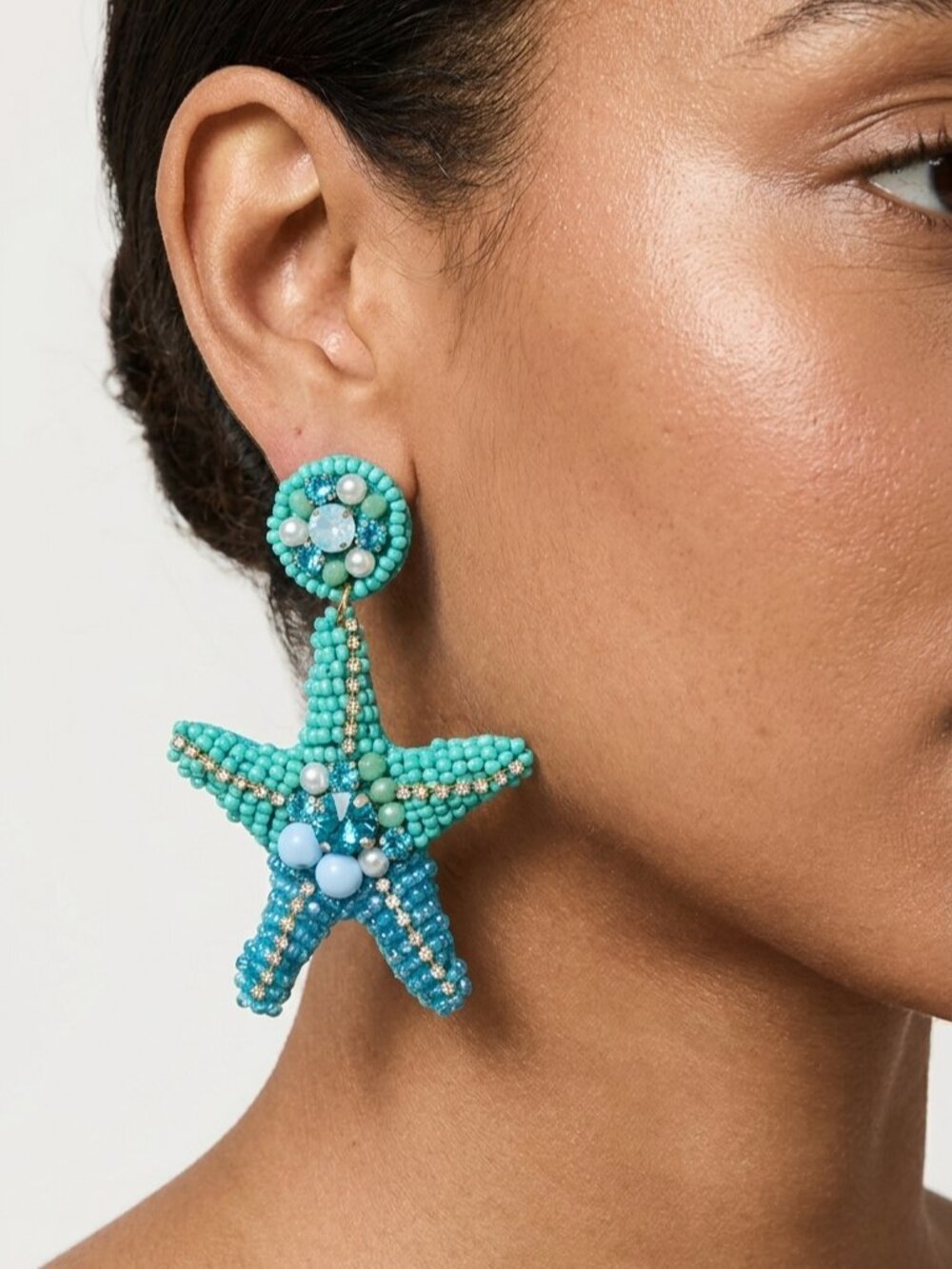 NEW: Blue Beaded starfish dangling earrings - Picture 2 of 7